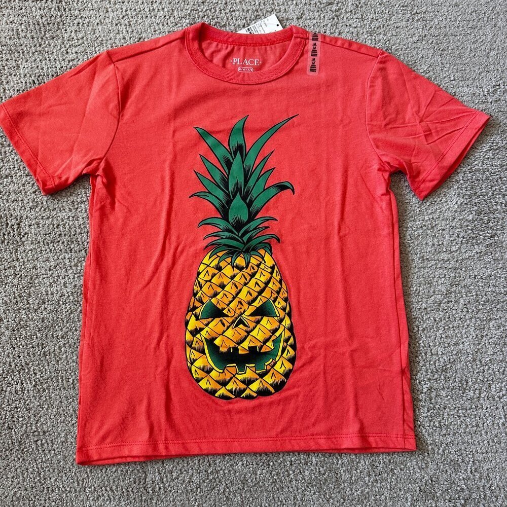 THE CHILDREN'S PLACE BOYS SUMMERWEEN SKULL PINEAPLE GRAPHIC TEE, ORANGE, M/M-7/8